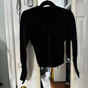 SEFI Women's Black Full Zip Mock Neck Long Sleeve Athletic Top Thumbholes Size M